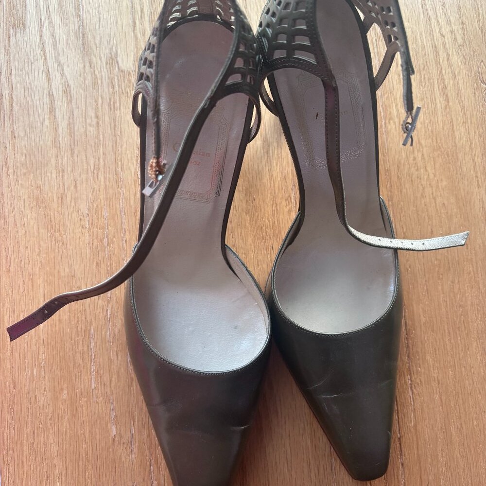 Christian Dior Spiderweb Ankle Strap Heels Olive Green Size 37